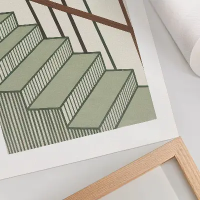 Plakatas laiptų geometrija, dinamiškumas, minimalizmas ir elegancija