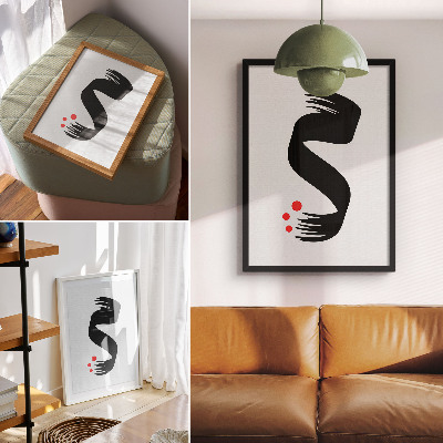 Sieninis plakatas Juoda forma raudonas apskritimas šviesus fonas