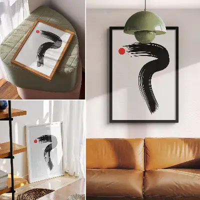Plakatas svetainei raudonas apskritimas su juodu teptuko potėpiu