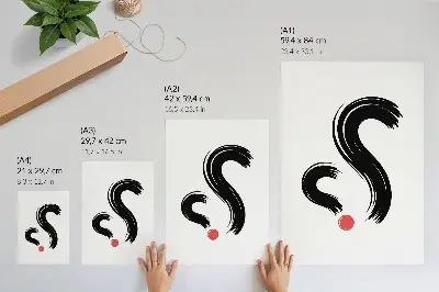 Plakatas minimalistiniai kontrastai su dinamikos elementais ir raudonu akcentu