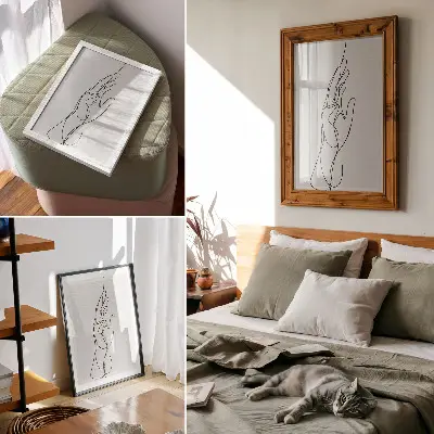 Minimalistinis plakatas rankų linijos elegancija ir modernumas
