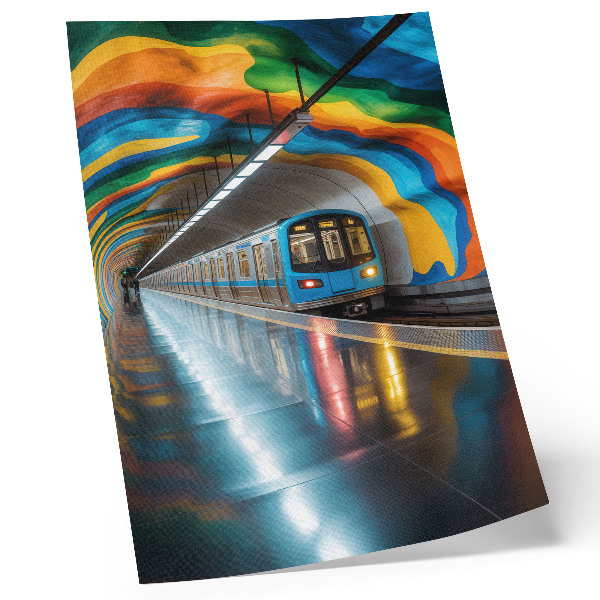 Plakatas svetainei Energingos vaivorykštės spalvos lubose virš metro