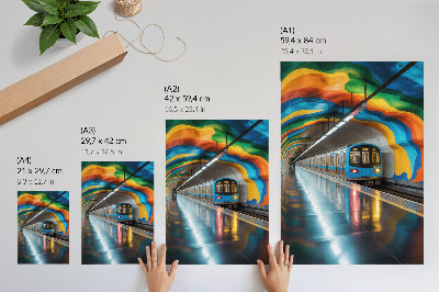 Plakatas svetainei Energingos vaivorykštės spalvos lubose virš metro
