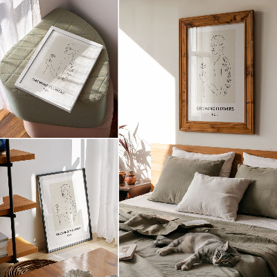 Dekoratyvinis plakatas Linijinis piešinys su žmogaus ir gėlės paprastumo ir elegancijos deriniu