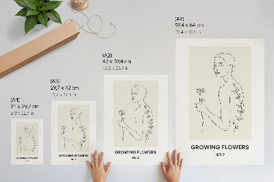 Dekoratyvinis plakatas Linijinis piešinys su žmogaus ir gėlės paprastumo ir elegancijos deriniu
