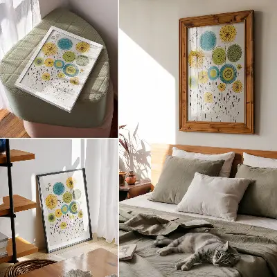 Plakatas svetainei modernaus stiliaus spalvingi apskritimai plonomis linijomis