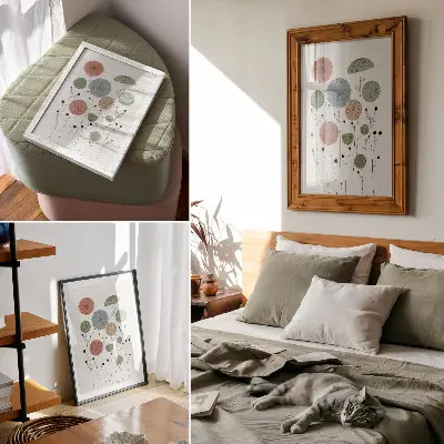 Plakatas modernios pastelinės geometrinės gėlės