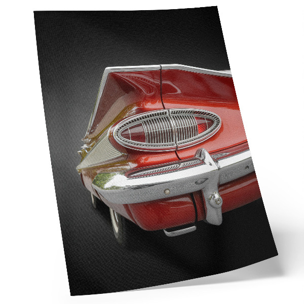 Plakatas svetainei Raudono automobilio chromo detalės retro stiliumi