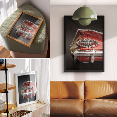 Plakatas svetainei Raudono automobilio chromo detalės retro stiliumi