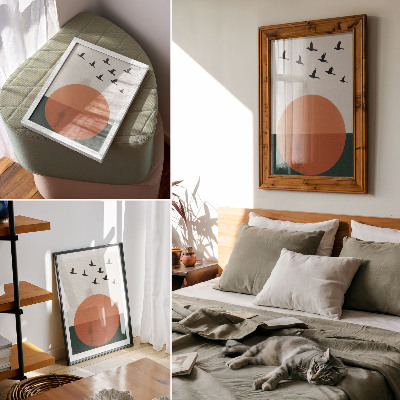 Plakatas svetainei Paukščiai skrenda oranžinis apskritimas minimalistinis