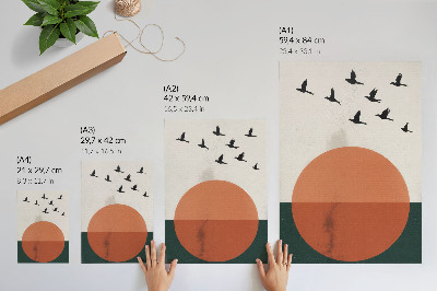 Plakatas svetainei Paukščiai skrenda oranžinis apskritimas minimalistinis