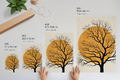 Sieninis plakatas Minimalistinis medis oranžiniame fone