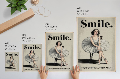 Plakatas svetainei Balerina su tiulio suknele su juodais užrašais „nostalgija“