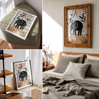 Plakatas svetainei Dramblys tarp lapų, gamtos elegancija, paprastumas