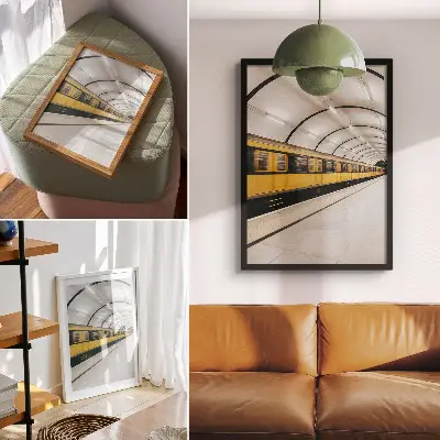 Plakatas svetainei modernus metro vaizdas su sklandžiomis linijomis ir dinamiškumu