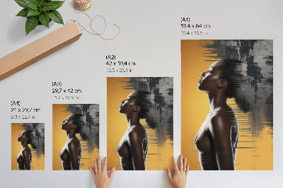 Plakatas svetainei Stilinga moters figūra, kontrastuojanti su geltona ir juoda spalvomis