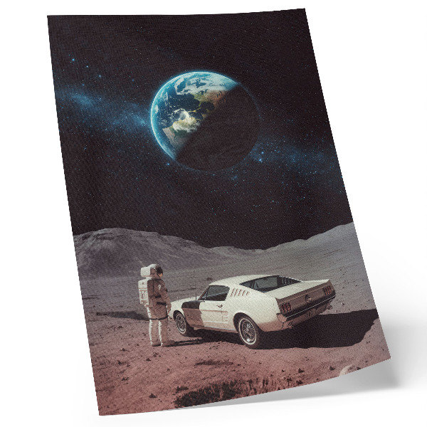 Plakatas Astronautas Mėnulyje, automobilis, Žemė, žvaigždės