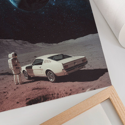 Plakatas Astronautas Mėnulyje, automobilis, Žemė, žvaigždės