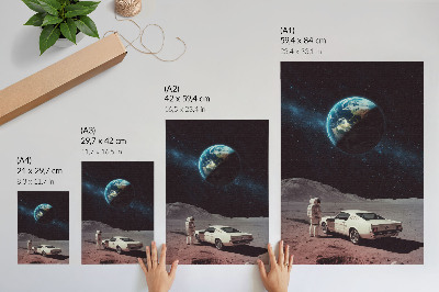 Plakatas Astronautas Mėnulyje, automobilis, Žemė, žvaigždės