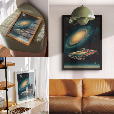 Dekoratyvinis plakatas Automobilis kosmose – fantastiškas derinys