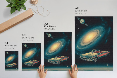 Dekoratyvinis plakatas Automobilis kosmose – fantastiškas derinys