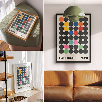 Sieninis plakatas Geometriniai juodi apskritimai, ryškios spalvos, Bauhaus įkvėpimas
