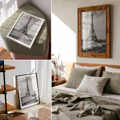 Sieninis plakatas elegantiškas pilkas modernus Eifelio bokšto vaizdas