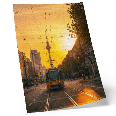 Plakatas Vakaro miesto energija, tramvajus, gyvenimas, gatvės, pastatai