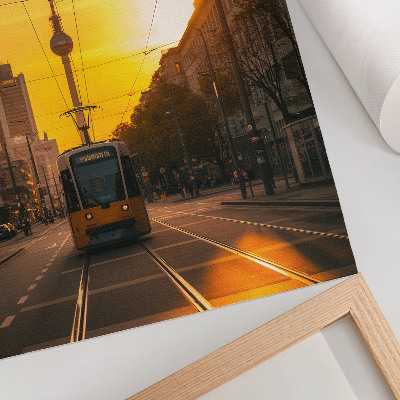 Plakatas Vakaro miesto energija, tramvajus, gyvenimas, gatvės, pastatai