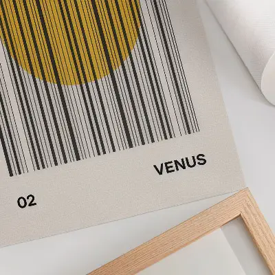 Sieninis plakatas kontrastingos linijos geltoname apskritime op meno stiliaus