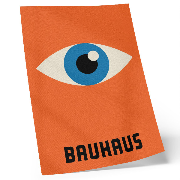 Plakatas Akis geometrinėse figūrose oranžiniame fone
