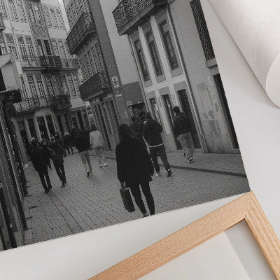 Dekoratyvinis plakatas Gatvės juodai balta architektūra, žmonės