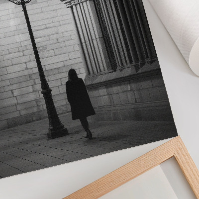 Sieninis plakatas Juodai balta architektūra su žibintu naktį