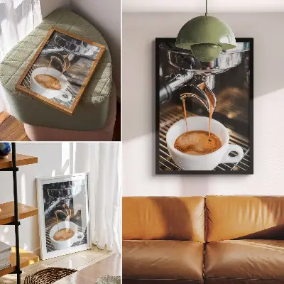 Plakatas svetainei išraiškingas gėrimas, baltas puodelis, modernus stilius