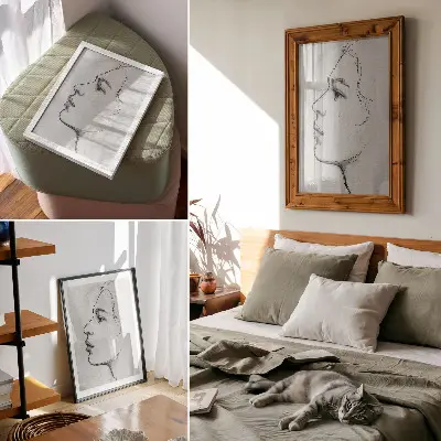 Plakatas minimalistinis modernus veido kontūro eskizas