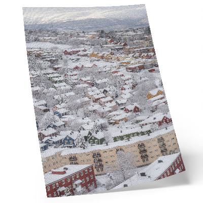 Plakatas svetainei Spalvingi namai žiemos kalnai harmonija gamta