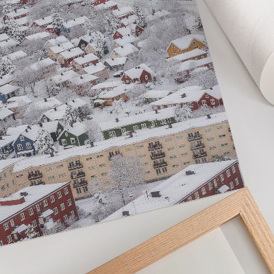 Plakatas svetainei Spalvingi namai žiemos kalnai harmonija gamta