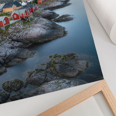 Sieninis plakatas Pajūrio nameliai kalnai ramybė gamta peizažas