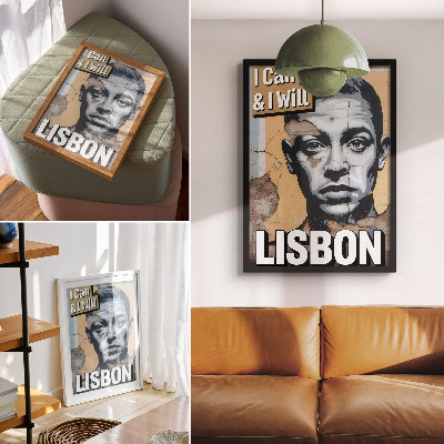 Plakatas svetainei Gatvės stiliaus motyvas su veidu ir motyvuojančiu užrašu
