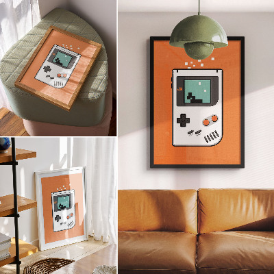 Plakatas svetainei Retro konsolės pikselių ekrano oranžinis fonas