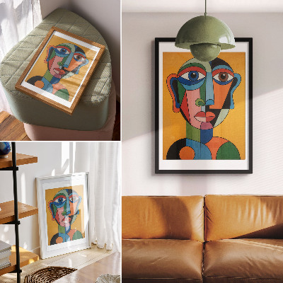 Sieninis plakatas Geometrinis portretas ryškiomis spalvomis modernaus stiliaus