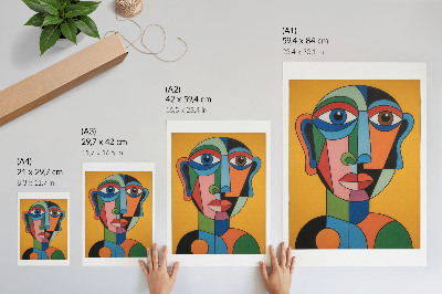 Sieninis plakatas Geometrinis portretas ryškiomis spalvomis modernaus stiliaus