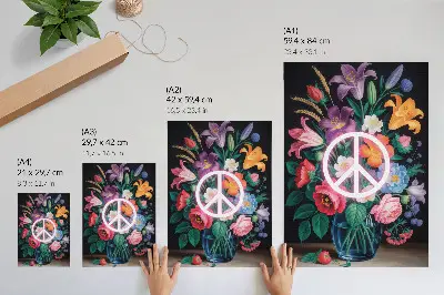 Plakatas svetainei spalvinga gėlių puokštė kaip taikos simbolis
