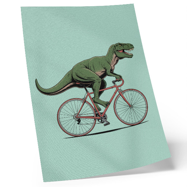 Plakatas Žalias dinozauras ant dviračio turkio fone