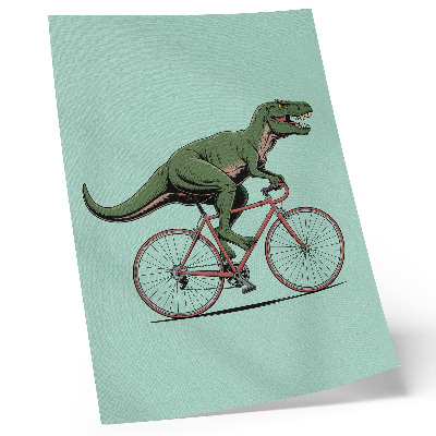Plakatas Žalias dinozauras ant dviračio turkio fone