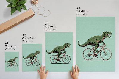 Plakatas Žalias dinozauras ant dviračio turkio fone