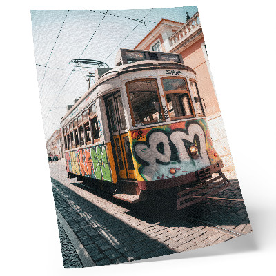 Plakatas svetainei Tramvajaus grafiti miesto gatvės architektūra