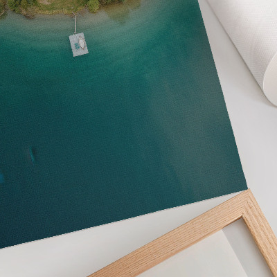 Dekoratyvinis plakatas Miško ežero tiltas žalias mėlynas klimatas