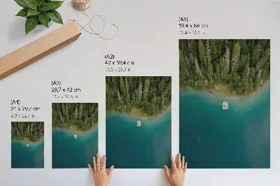 Dekoratyvinis plakatas miško ežero tiltas žalsvai melsvų tonų
