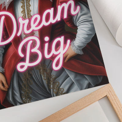 Sieninis plakatas Istorinis portretas neoninis užrašas kontrastuoja su moderniu